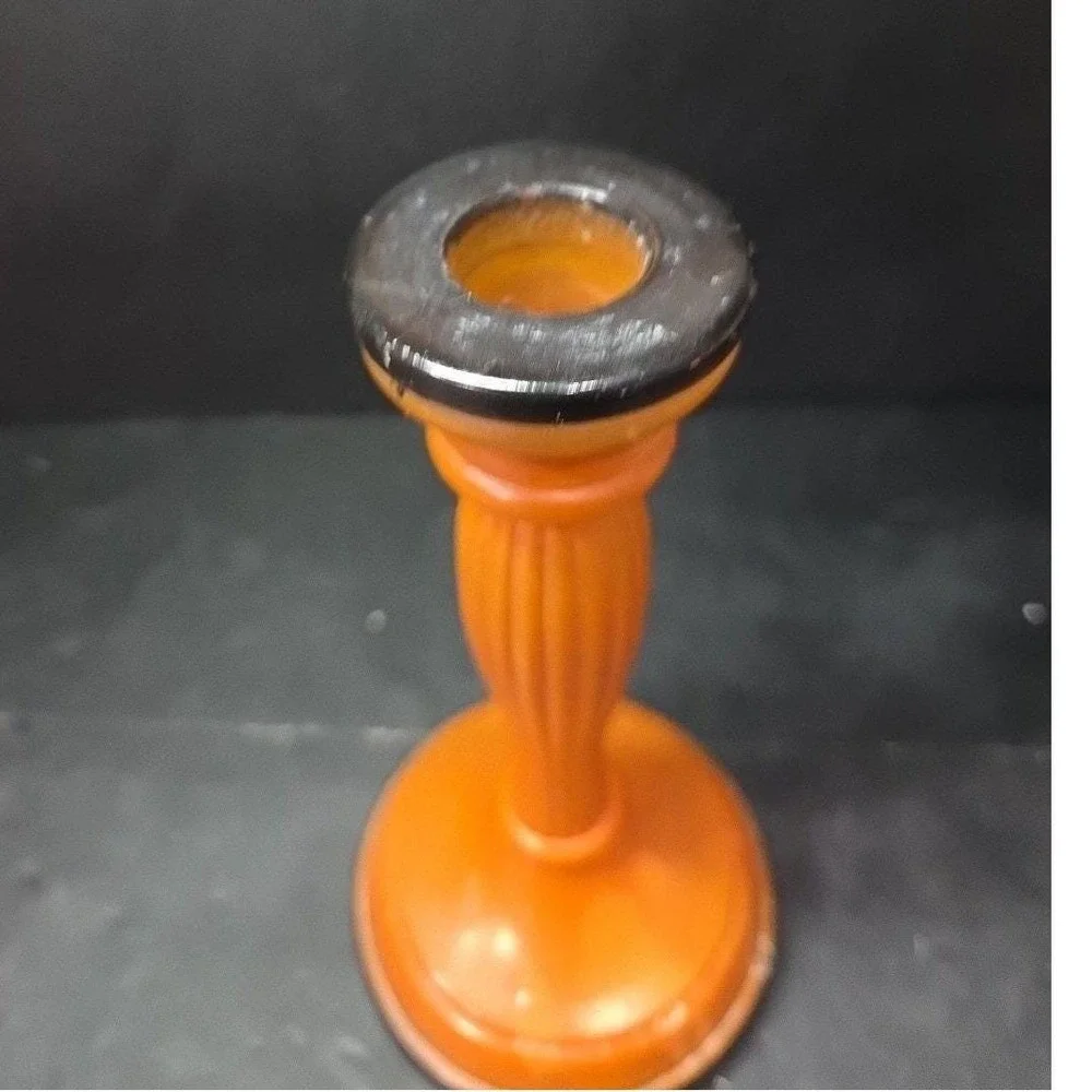 Halloween Matte Painted Glass‎ Candlestick, Orange & Black Candle Holder, Fall
